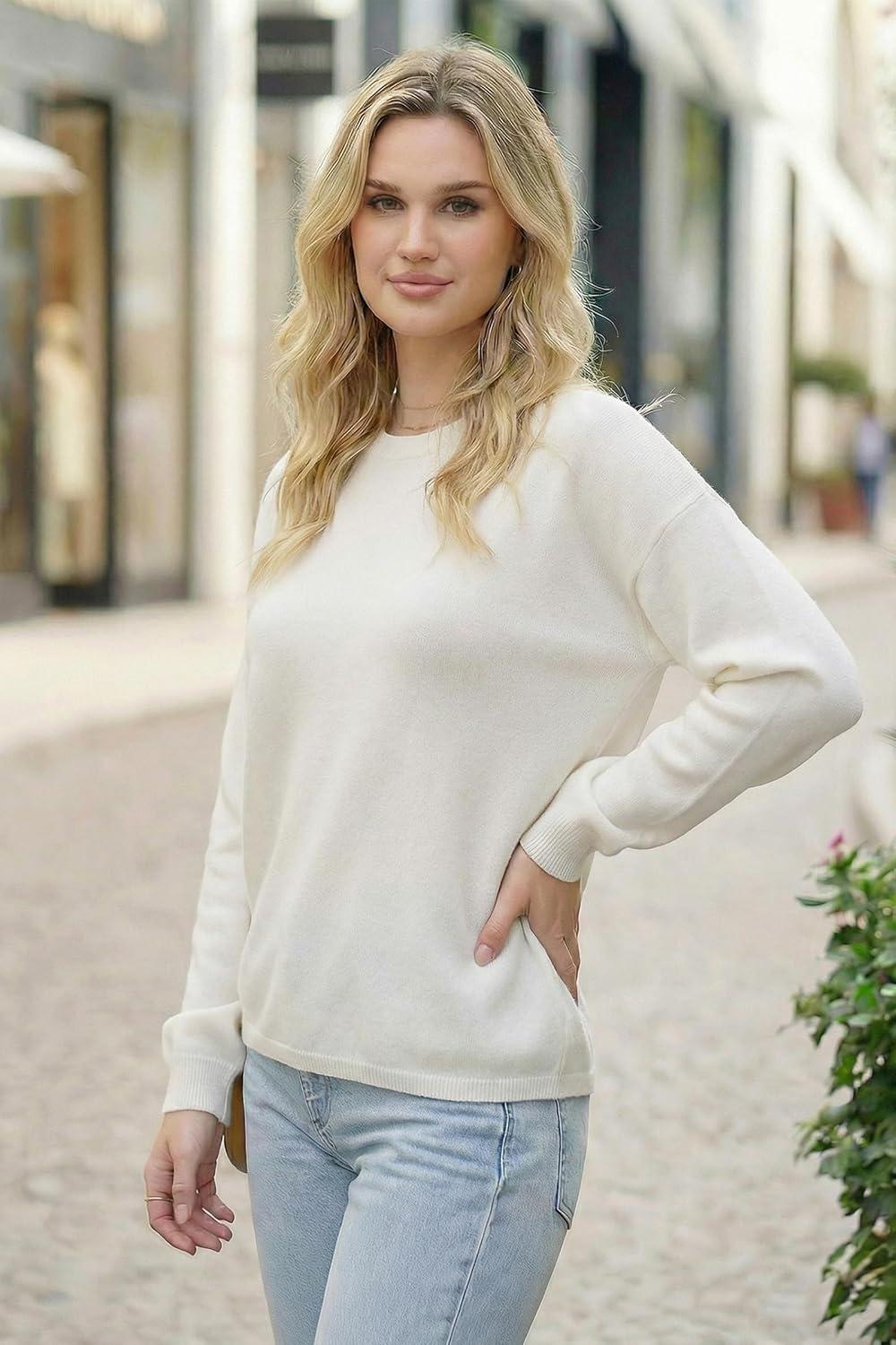 image:imageArachampCloz Womens 100 Cotton Sweaters Spring Summer Casual Relaxed Fit Cozy Sweatshirt Tops 2026Beige