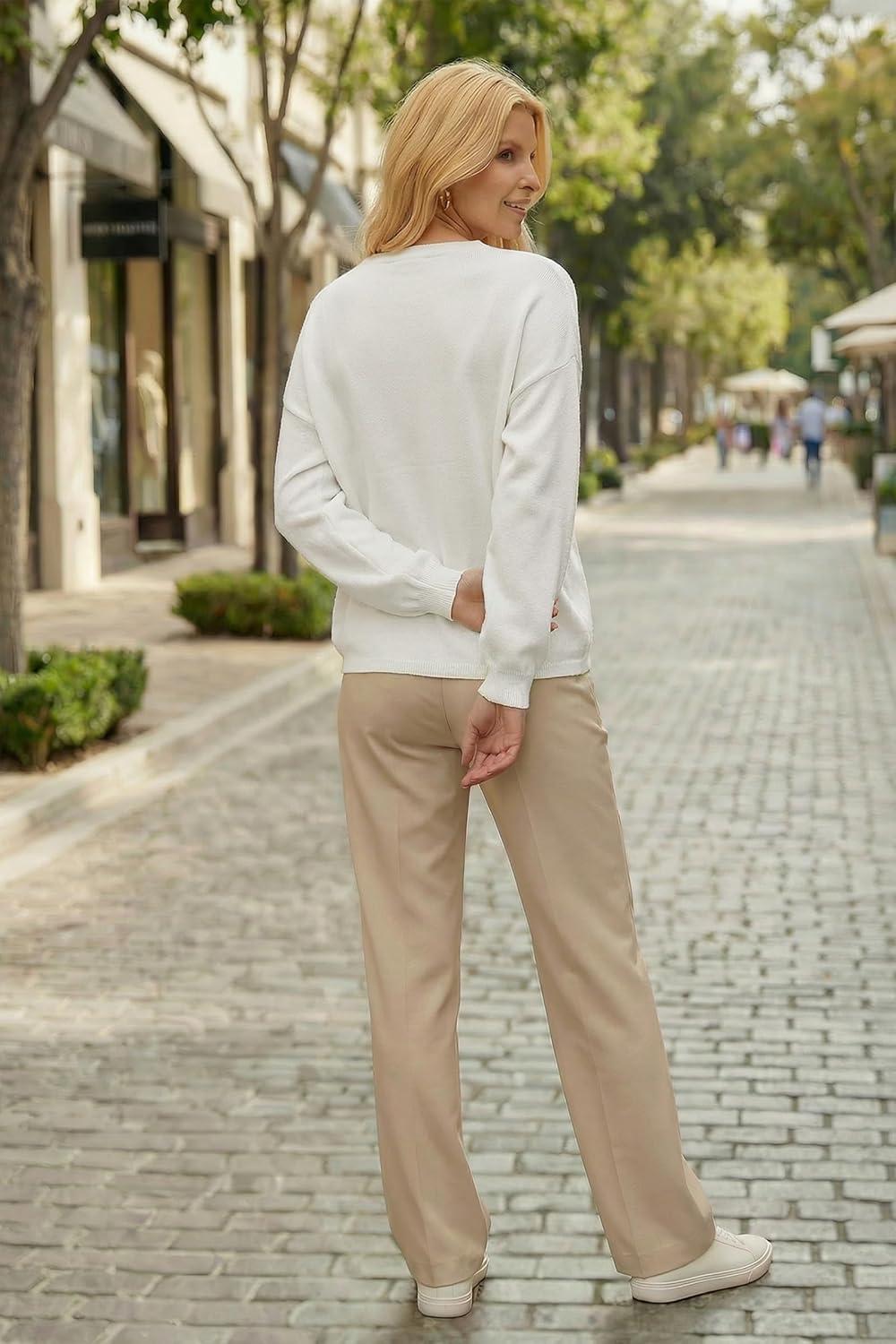 image:imageArachampCloz Womens 100 Cotton Sweaters Spring Summer Casual Relaxed Fit Cozy Sweatshirt Tops 2026Beige