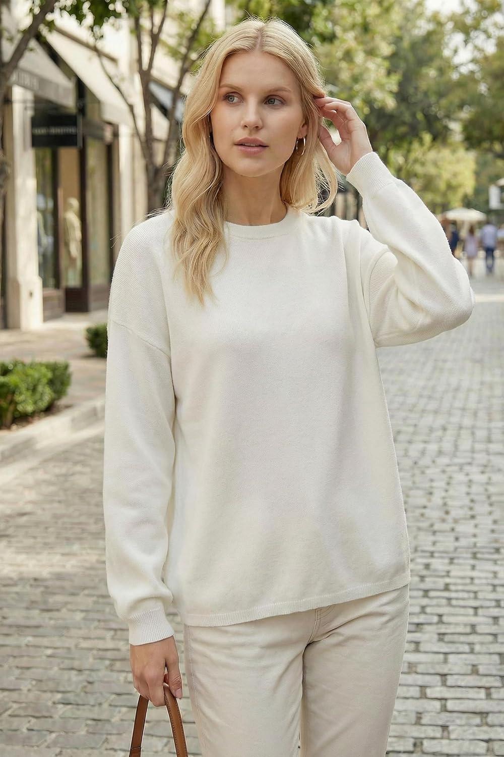 image:imageArachampCloz Womens 100 Cotton Sweaters Spring Summer Casual Relaxed Fit Cozy Sweatshirt Tops 2026Beige