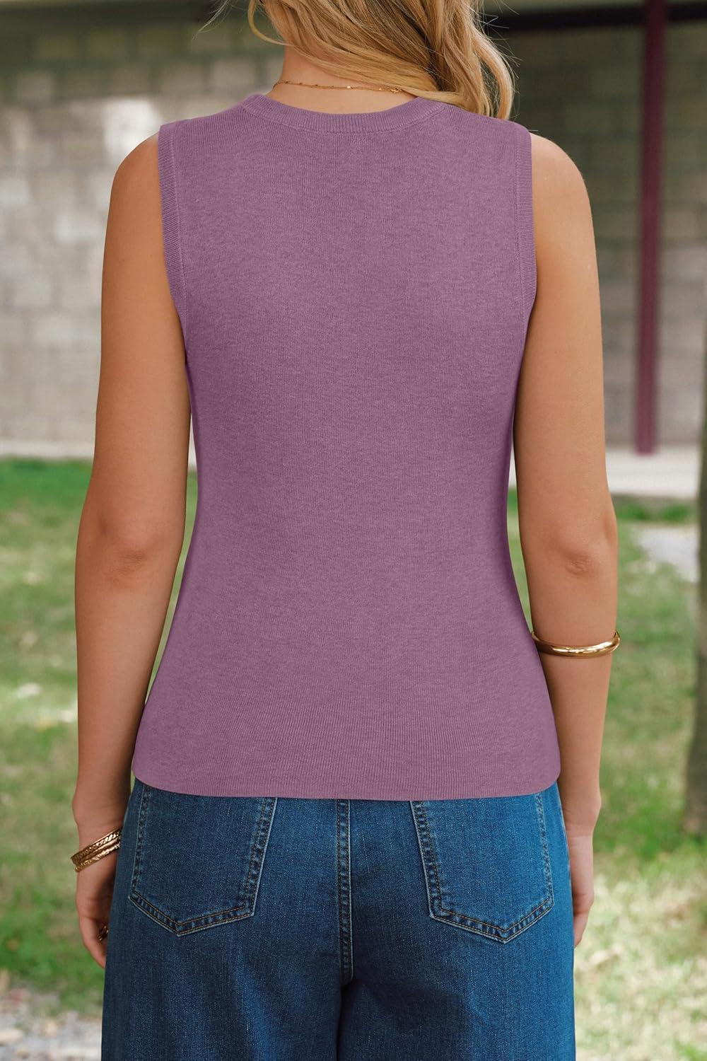 image:imageArachampCloz Womens Sweater Vests Square Neck Spring Summer Basic Slim Fitted Tank Tops 2026Dusty Rose