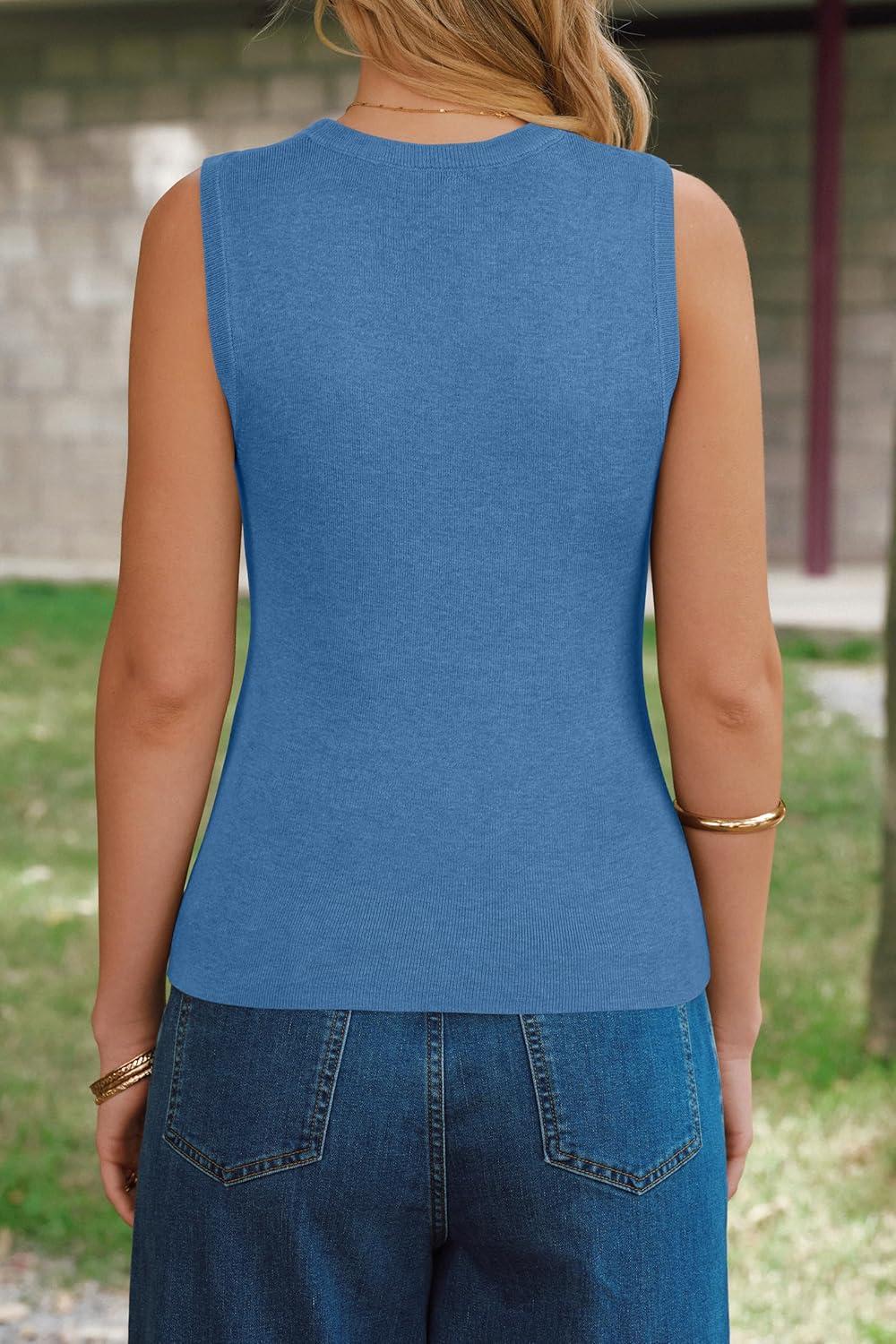 image:imageArachampCloz Womens Sweater Vests Square Neck Spring Summer Basic Slim Fitted Tank Tops 2026Lake Blue