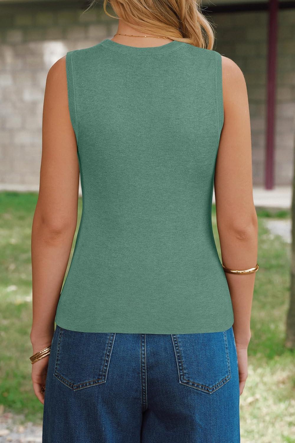 image:imageArachampCloz Womens Sweater Vests Square Neck Spring Summer Basic Slim Fitted Tank Tops 2026Sage Green