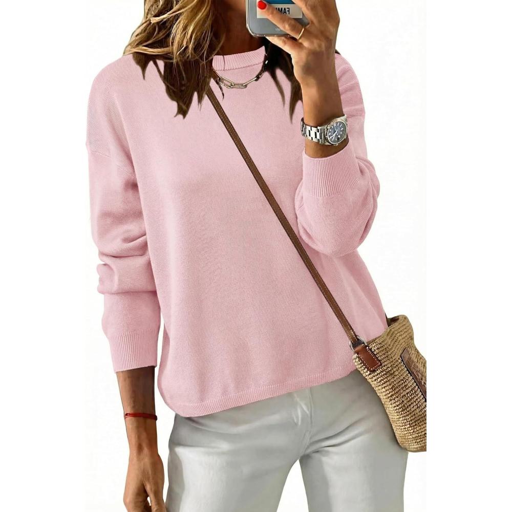 image:imageArachampCloz Womens 100 Cotton Sweaters Spring Summer Casual Relaxed Fit Cozy Sweatshirt Tops 2026Light Pink