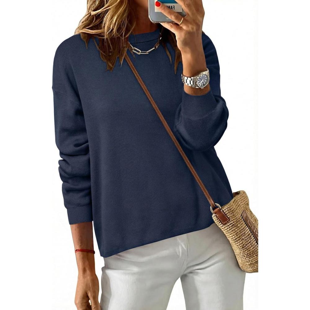 image:imageArachampCloz Womens 100 Cotton Sweaters Spring Summer Casual Relaxed Fit Cozy Sweatshirt Tops 2026Navy