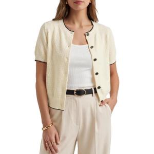 Arach&Cloz Women’s 100% Cotton Short Sleeve Cropped Cardigan Lightweight Button Up Work Tops Summer 2026(Apricot)