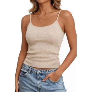 Arach&Cloz Women’s Wool Blend Sleeveless Spaghetti Straps Summer Business Casual Fitted Basic Camisole Tops 2026(Apricot)