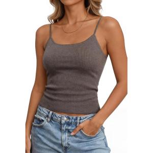 Arach&Cloz Women’s Wool Blend Sleeveless Spaghetti Straps Summer Business Casual Fitted Basic Camisole Tops 2026(Coffee)