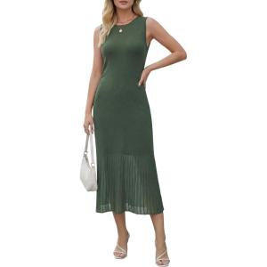 Arach&Cloz Women’s Lyocell Blend Ruched Waist Patchwork Hem Summer Business Casual Shift Midi Dresses 2026(Army Green)