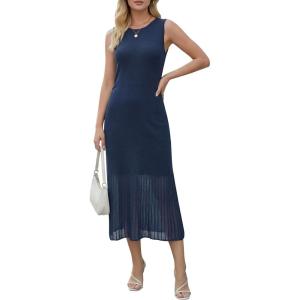 Arach&Cloz Women’s Lyocell Blend Ruched Waist Patchwork Hem Summer Business Casual Shift Midi Dresses 2026(Navy)