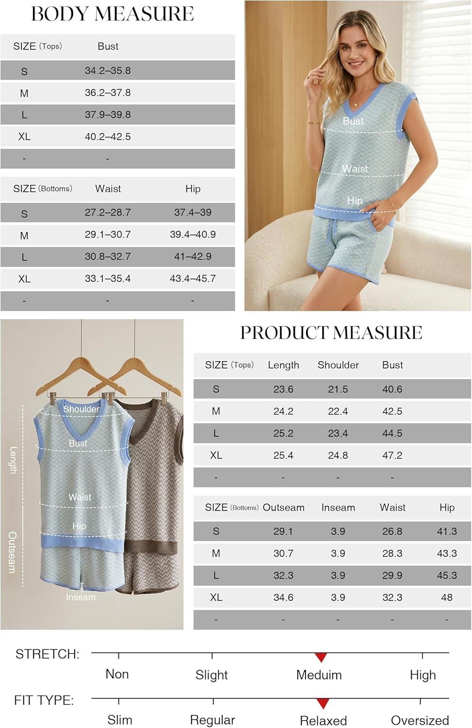 image:imageArachampCloz Womens Linen Lyocell Relaxed Fit 2 Piece Lounge Sets V Neck Top Drawstring Shorts Summer 2026Blue Stripe