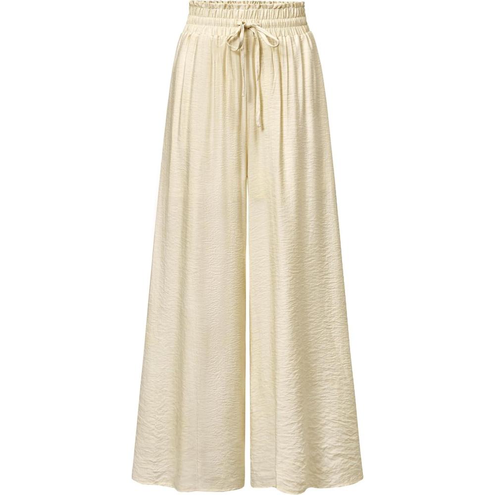 image:imageArachampCloz Summer Womens Linen Blend High Waisted Flowy Wide Leg Palazzo Casual PantsKhaki