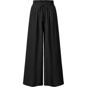 Arach&Cloz Summer Women’s Linen Blend High Waisted Flowy Wide Leg Palazzo Casual Pants(Black)