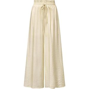 Arach&Cloz Summer Women’s Linen Blend High Waisted Flowy Wide Leg Palazzo Casual Pants(Khaki)