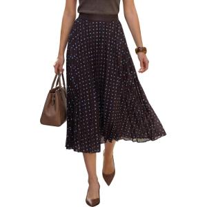 Arach&Cloz Women’s Chiffon Wide Elastic Band A-Line Pleated Floral Pleated Skirts(Blue Polka Dot)
