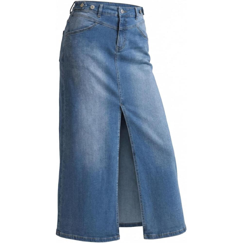 image:imageArachampCloz Womens Cotton Blend Stretch Adjustable Waist Denim Skirts with Pockets 2026Pblue