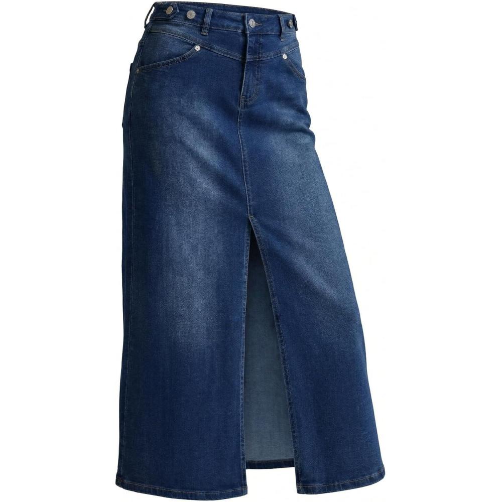 image:imageArachampCloz Womens Cotton Blend Stretch Adjustable Waist Denim Skirts with Pockets 2026Pdark Blue