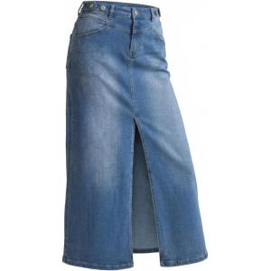 Arach&Cloz Women’s Cotton Blend Stretch Adjustable Waist Denim Skirts with Pockets 2026(P-blue)