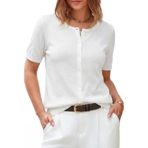 Arach&Cloz Women’s Lightweight Short Sleeve Business Casual Cropped Cardigan Tops(Off-white)