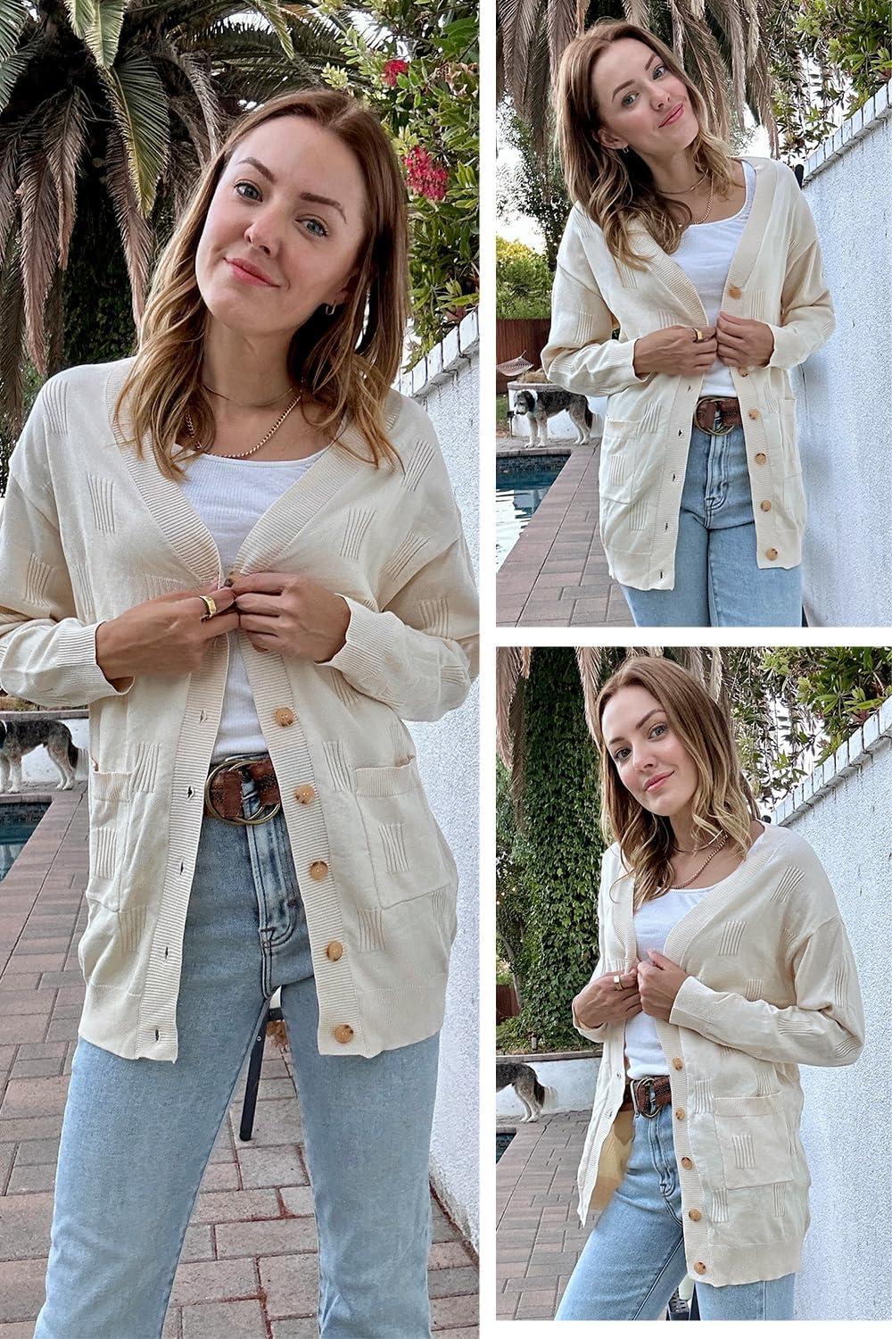 image:imageArachampCloz Womens Lightweight Cardigan Sweater Fashion Long Sleeve Summer Casual Outfits with Pocket Cozy CloudsApricot