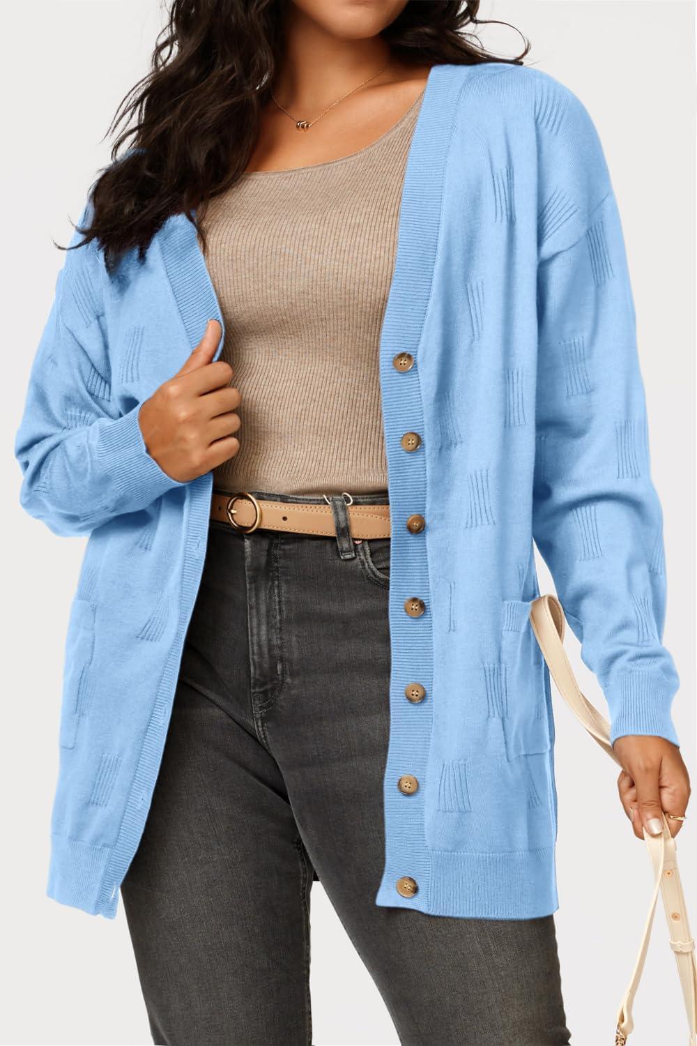 image:imageArachampCloz Womens Lightweight Cardigan Sweater Fashion Long Sleeve Summer Casual Outfits with Pocket Cozy CloudsBlue