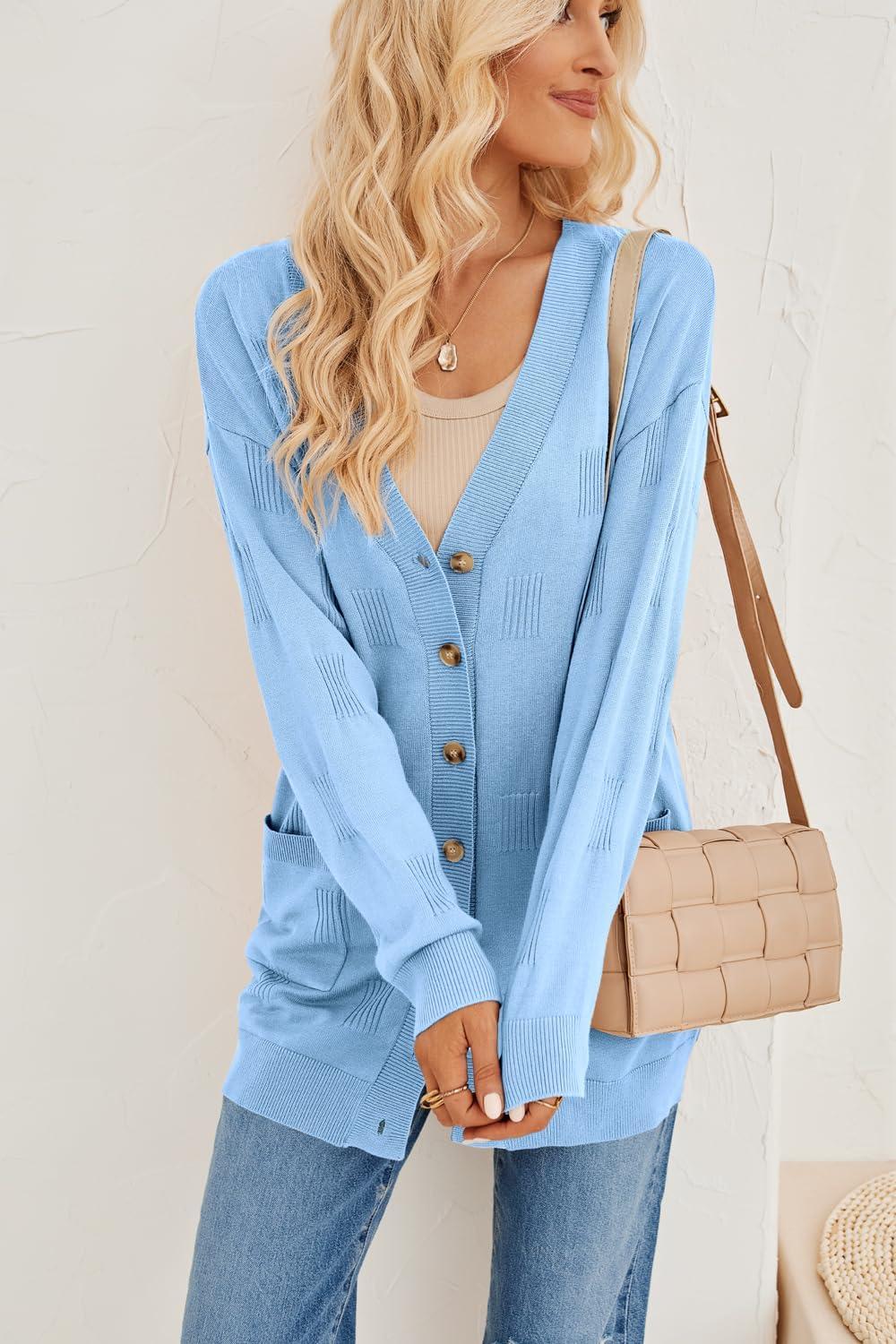 image:imageArachampCloz Womens Lightweight Cardigan Sweater Fashion Long Sleeve Summer Casual Outfits with Pocket Cozy CloudsBlue