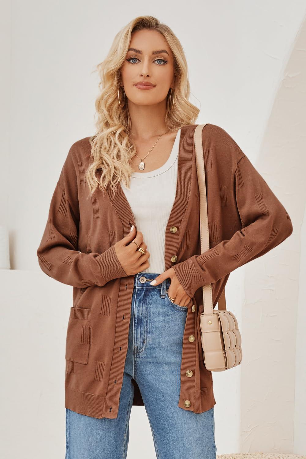 image:imageArachampCloz Womens Lightweight Cardigan Sweater Fashion Long Sleeve Summer Casual Outfits with Pocket Cozy CloudsBrown