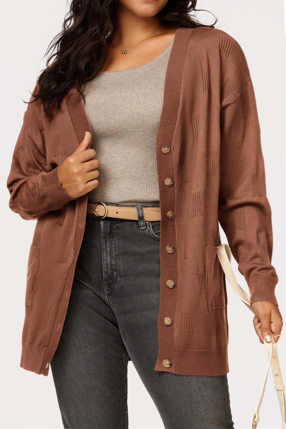 image:imageArachampCloz Womens Lightweight Cardigan Sweater Fashion Long Sleeve Summer Casual Outfits with Pocket Cozy CloudsBrown