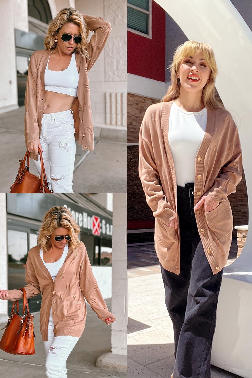 image:imageArachampCloz Womens Lightweight Cardigan Sweater Fashion Long Sleeve Summer Casual Outfits with Pocket Cozy CloudsKhaki