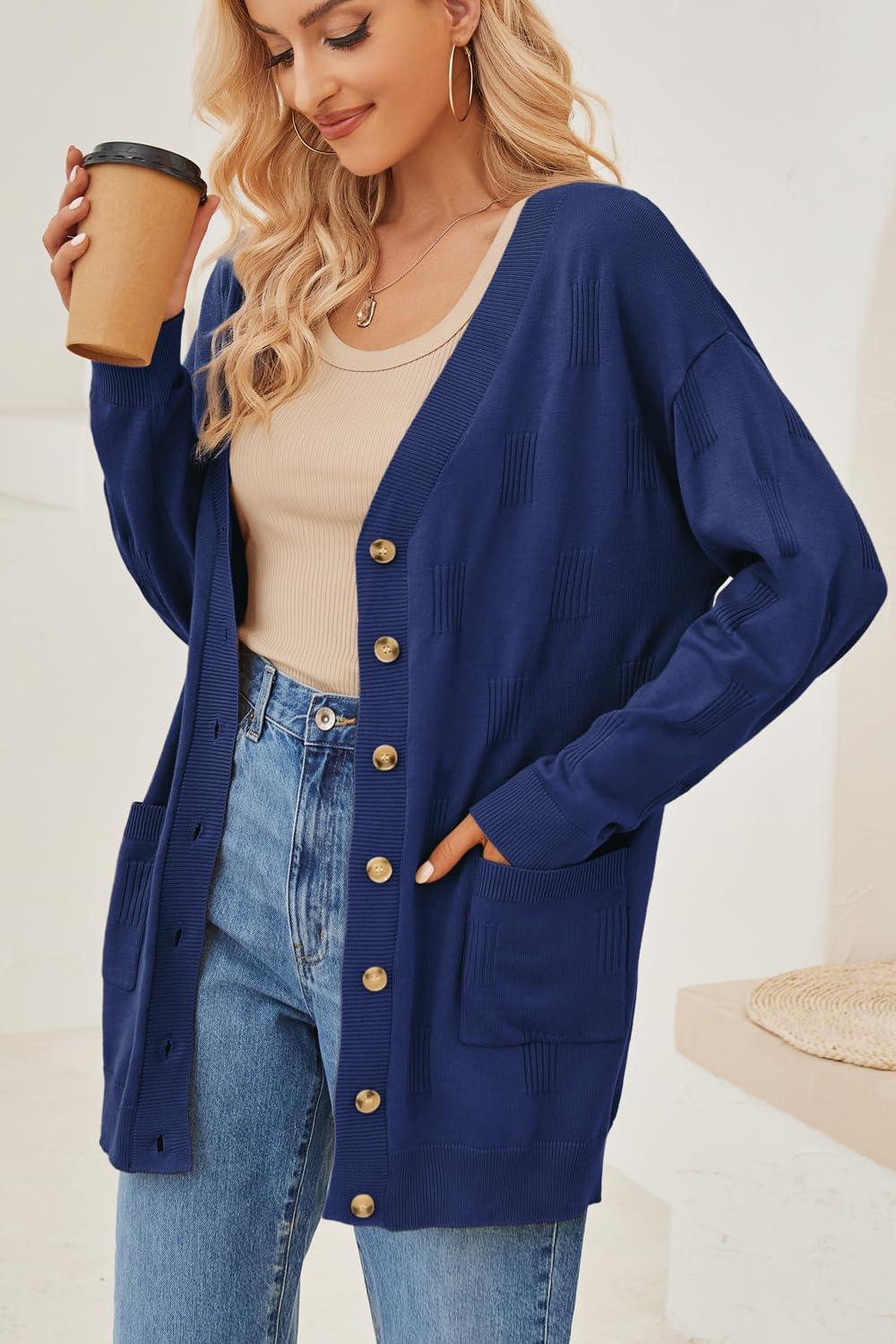 image:imageArachampCloz Womens Lightweight Cardigan Sweater Fashion Long Sleeve Summer Casual Outfits with Pocket Cozy CloudsNavy Blue