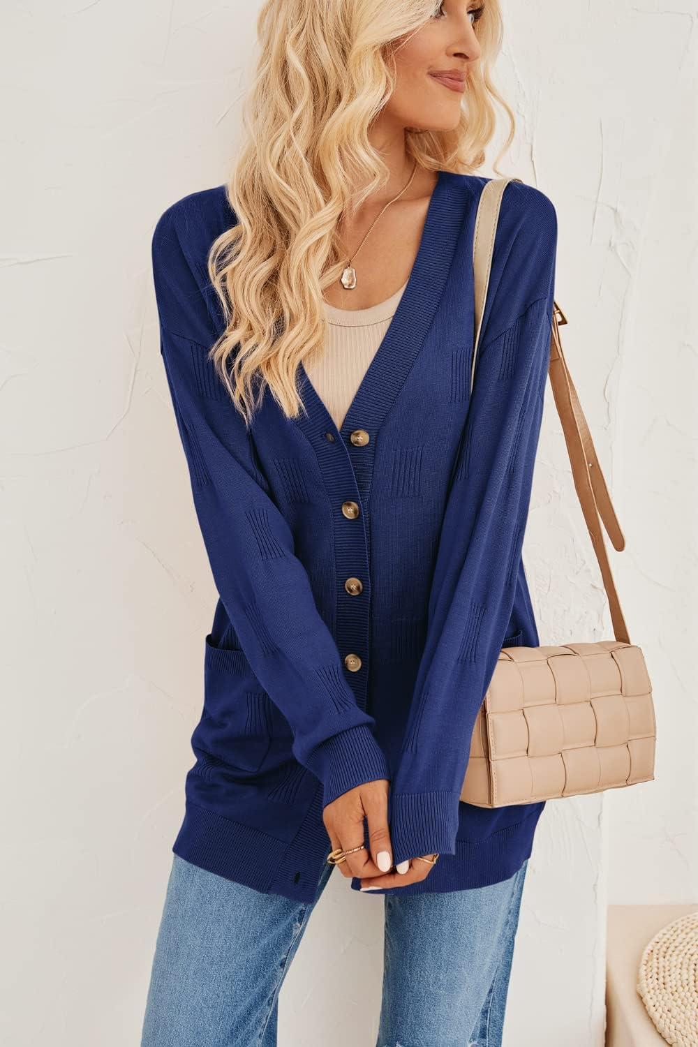 image:imageArachampCloz Womens Lightweight Cardigan Sweater Fashion Long Sleeve Summer Casual Outfits with Pocket Cozy CloudsNavy Blue