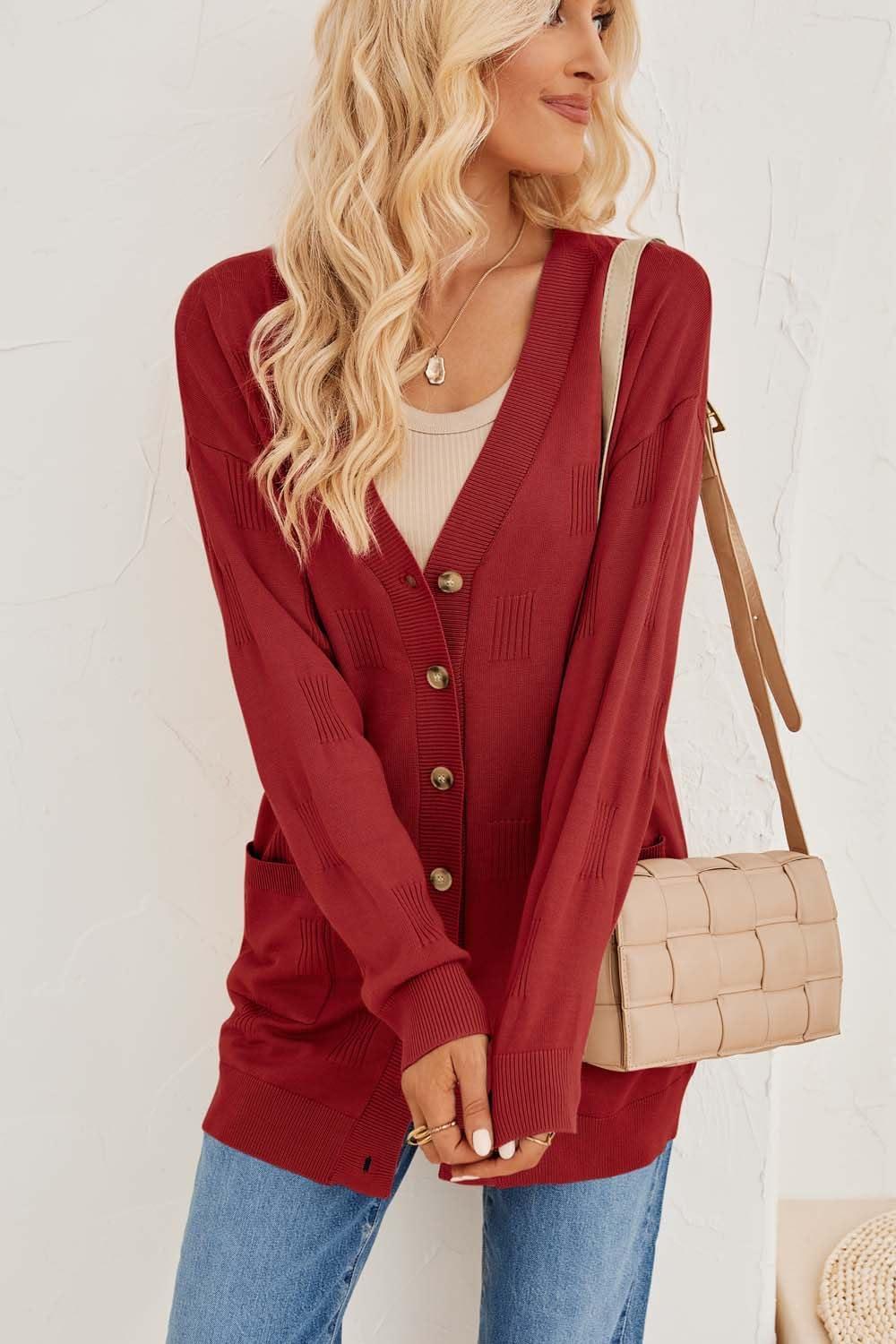 image:imageArachampCloz Womens Lightweight Cardigan Sweater Fashion Long Sleeve Summer Casual Outfits with Pocket Cozy CloudsRust