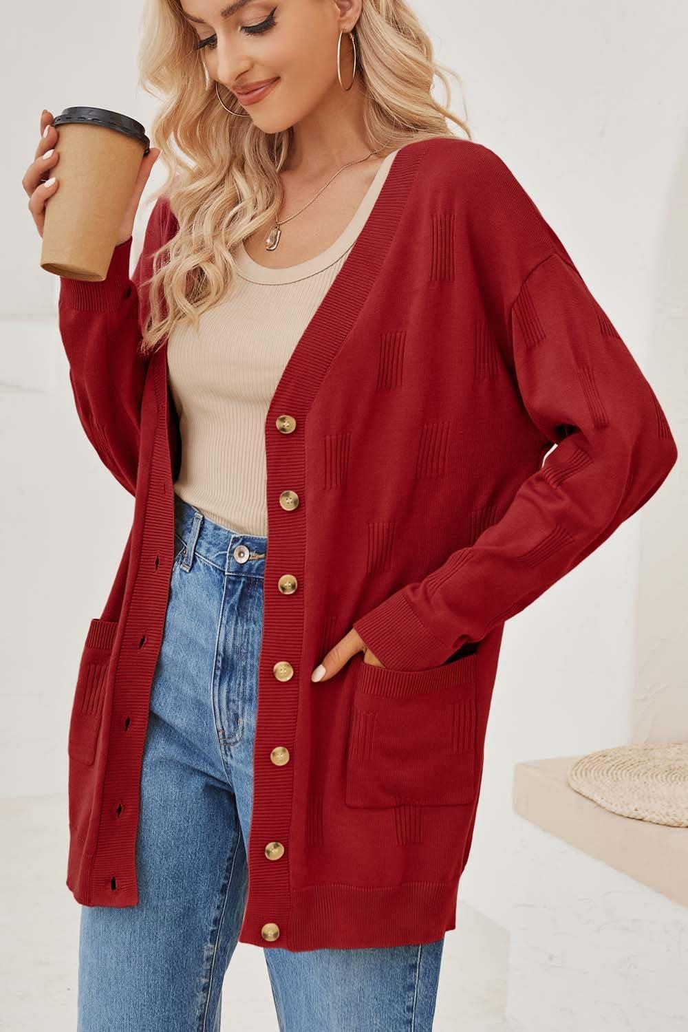 image:imageArachampCloz Womens Lightweight Cardigan Sweater Fashion Long Sleeve Summer Casual Outfits with Pocket Cozy CloudsRust