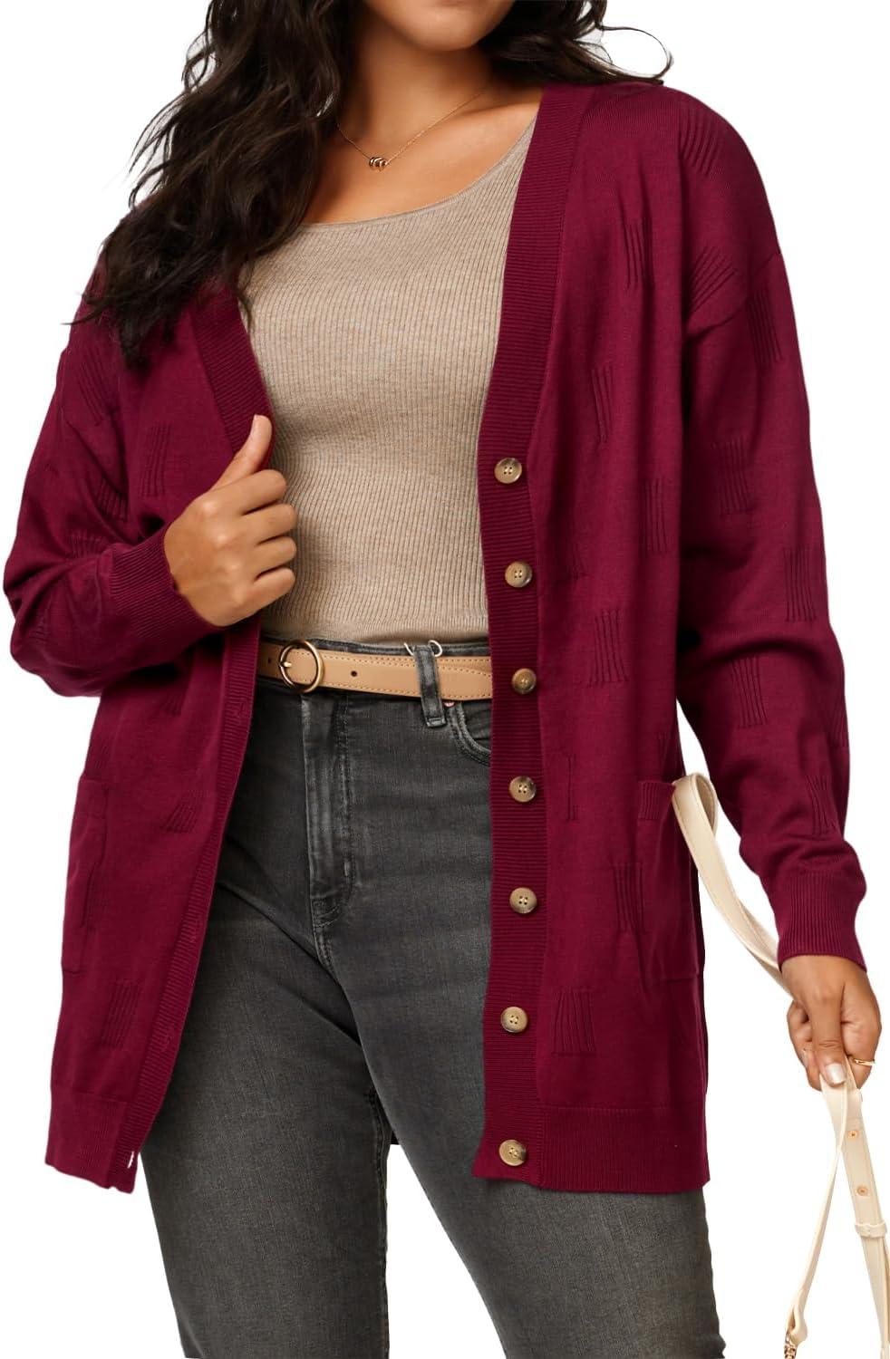 image:imageArachampCloz Womens Lightweight Cardigan Sweater Fashion Long Sleeve Summer Casual Outfits with Pocket Cozy CloudsWine