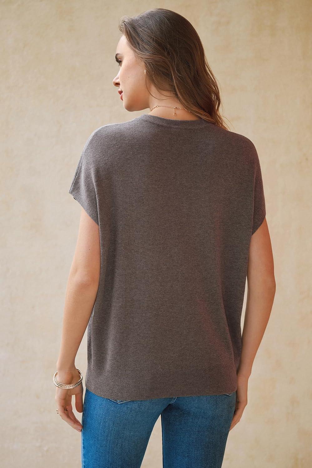 image:imageArachampCloz Womens Wool Blend Short Sleeve Oversized Sweater Business Casual Tops Summer 2026Coffee