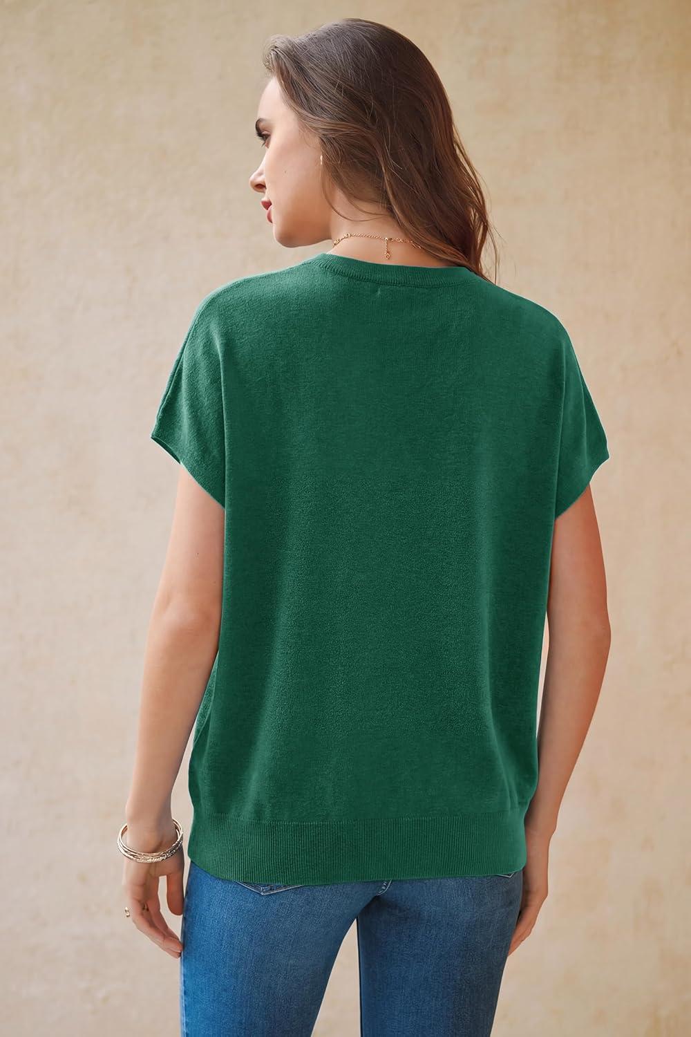 image:imageArachampCloz Womens Wool Blend Short Sleeve Oversized Sweater Business Casual Tops Summer 2026Teal