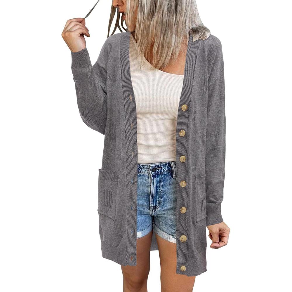 image:imageArachampCloz Womens Lightweight Cardigan Sweater Fashion Long Sleeve Summer Casual Outfits with Pocket Cozy CloudsGrey