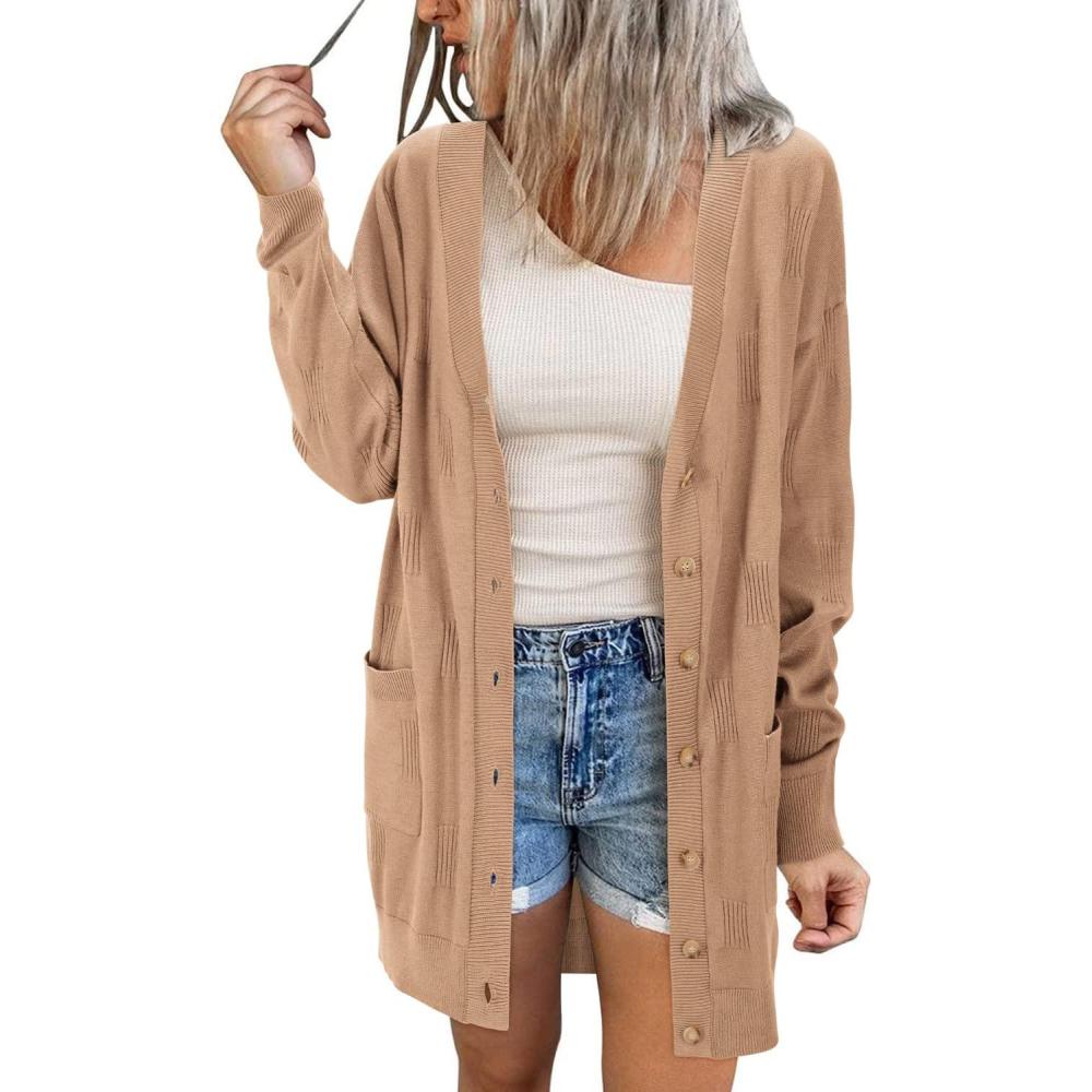 image:imageArachampCloz Womens Lightweight Cardigan Sweater Fashion Long Sleeve Summer Casual Outfits with Pocket Cozy CloudsKhaki