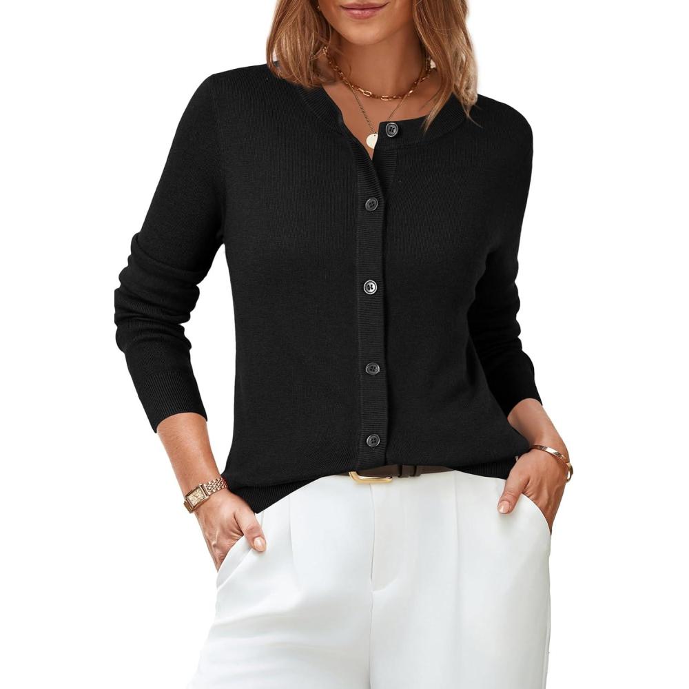 image:imageArachampCloz Womens Wool Blend Lightweight Business Casual Cardigan Sweaters TopsBlack