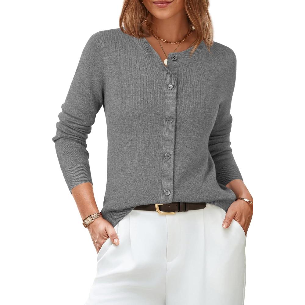 image:imageArachampCloz Womens Wool Blend Lightweight Business Casual Cardigan Sweaters TopsDark Gray