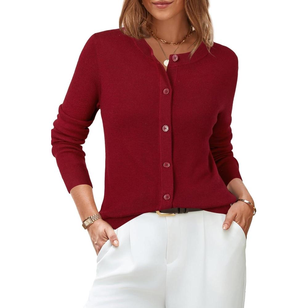 image:imageArachampCloz Womens Wool Blend Lightweight Business Casual Cardigan Sweaters TopsRed