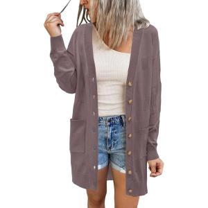 Arach&Cloz Women’s Lightweight Cardigan Sweater Fashion Long Sleeve Summer Casual Outfits with Pocket Cozy Clouds(Nutmeg)