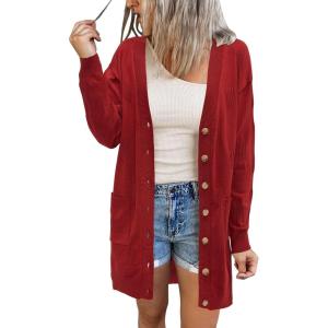 Arach&Cloz Women’s Lightweight Cardigan Sweater Fashion Long Sleeve Summer Casual Outfits with Pocket Cozy Clouds(Rust)