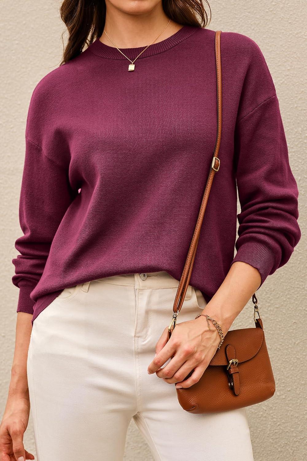 image:imageArachampCloz Womens 100 Cotton Relaxed Fit Sweaters Spring Summer Casual Cozy Sweatshirt Tops 2026Burgundy