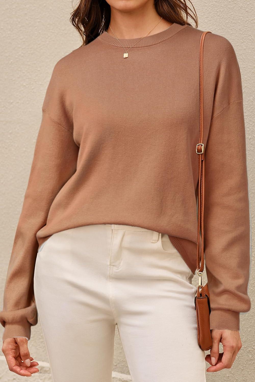 image:imageArachampCloz Womens 100 Cotton Relaxed Fit Sweaters Spring Summer Casual Cozy Sweatshirt Tops 2026Caramel