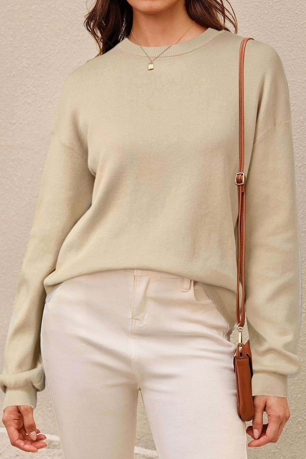 image:imageArachampCloz Womens 100 Cotton Relaxed Fit Sweaters Spring Summer Casual Cozy Sweatshirt Tops 2026Khaki