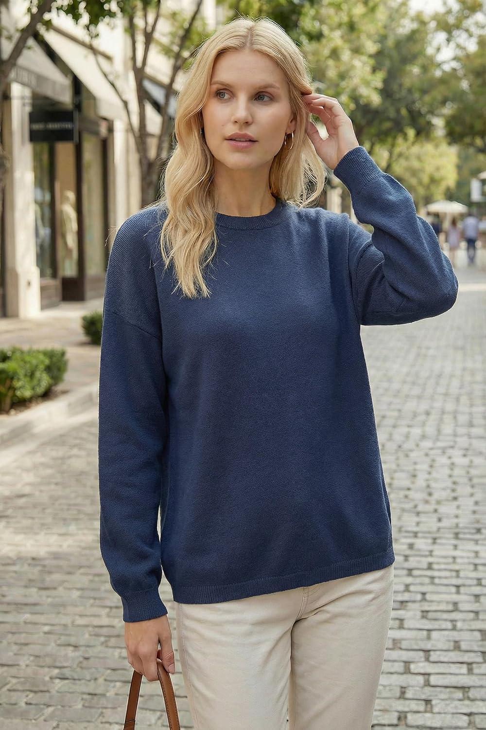 image:imageArachampCloz Womens 100 Cotton Relaxed Fit Sweaters Spring Summer Casual Cozy Sweatshirt Tops 2026Navy