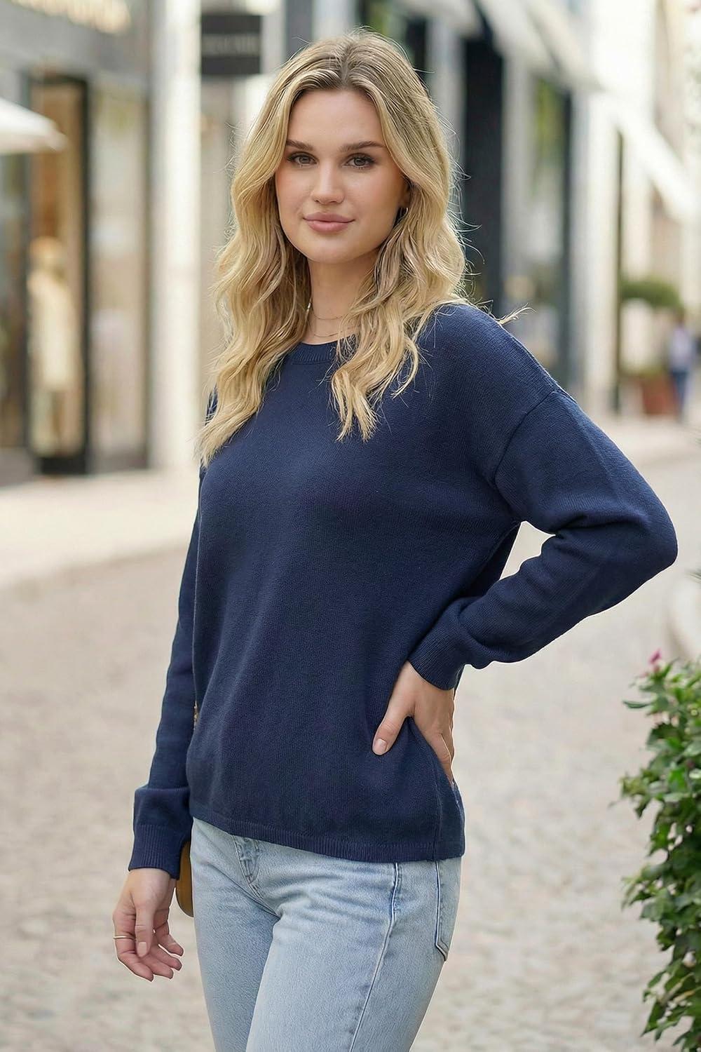 image:imageArachampCloz Womens 100 Cotton Relaxed Fit Sweaters Spring Summer Casual Cozy Sweatshirt Tops 2026Navy