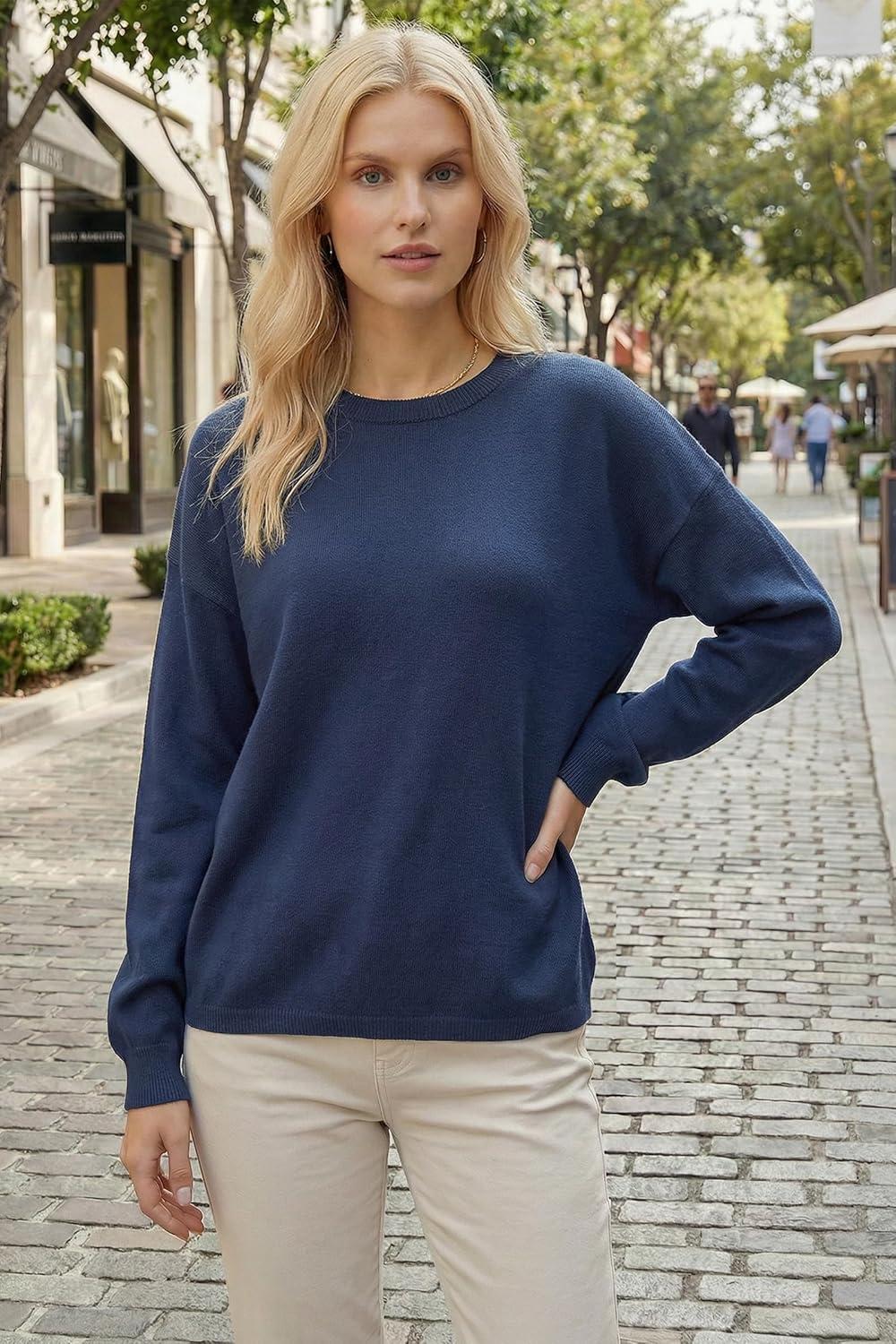 image:imageArachampCloz Womens 100 Cotton Relaxed Fit Sweaters Spring Summer Casual Cozy Sweatshirt Tops 2026Navy