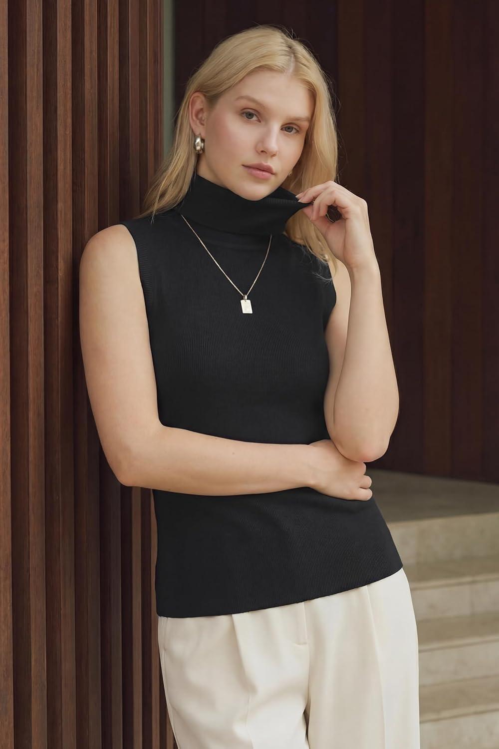 image:imageArachampCloz Womens Wool Blend Slim Fit Soft Turtleneck Casual Tank Tops AllSeasonBlack