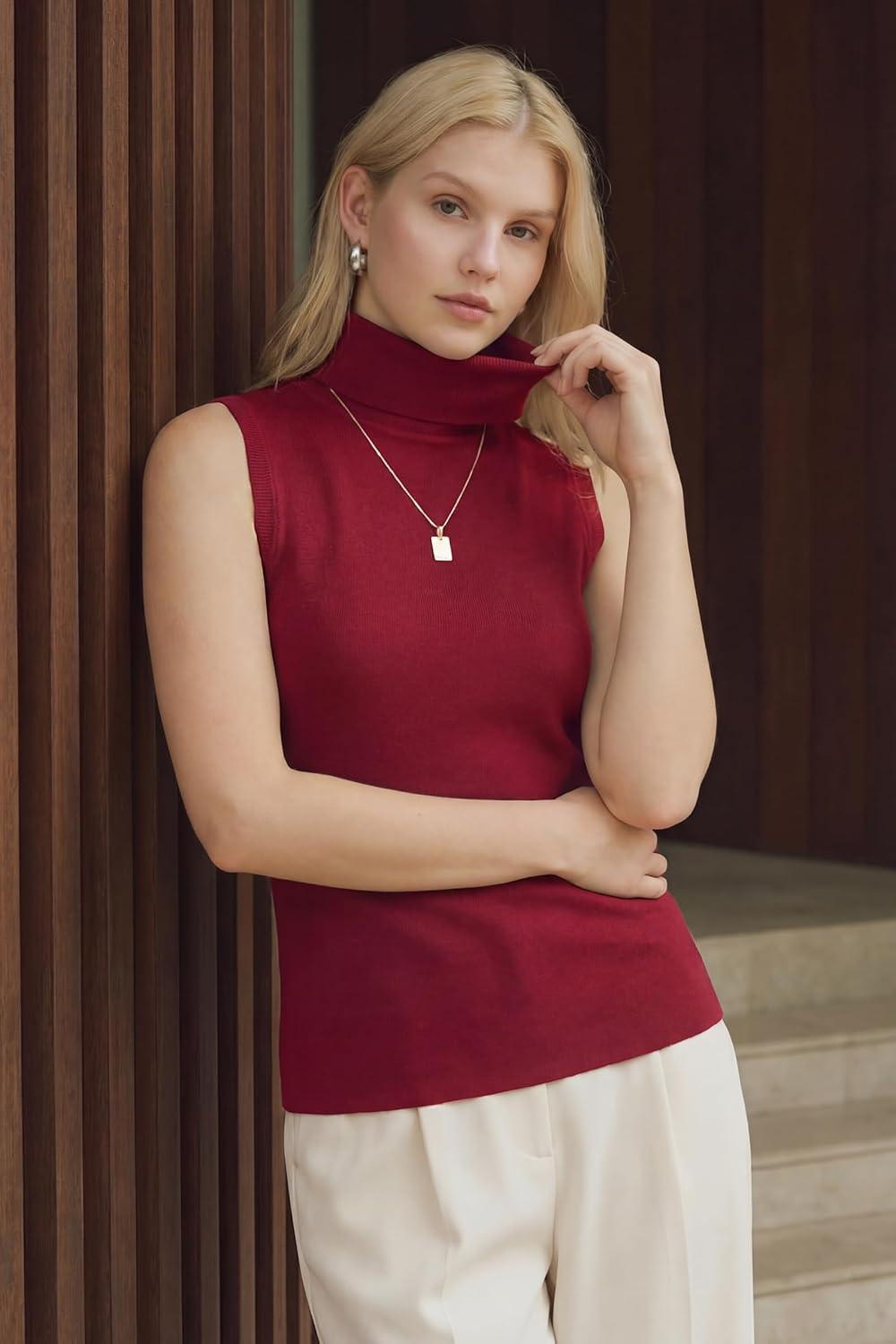 image:imageArachampCloz Womens Wool Blend Slim Fit Soft Turtleneck Casual Tank Tops AllSeasonBurgundy